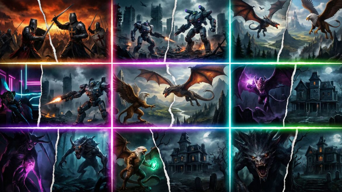 Collage of 2025 PC game releases representing multiple genres arranged in calendar format