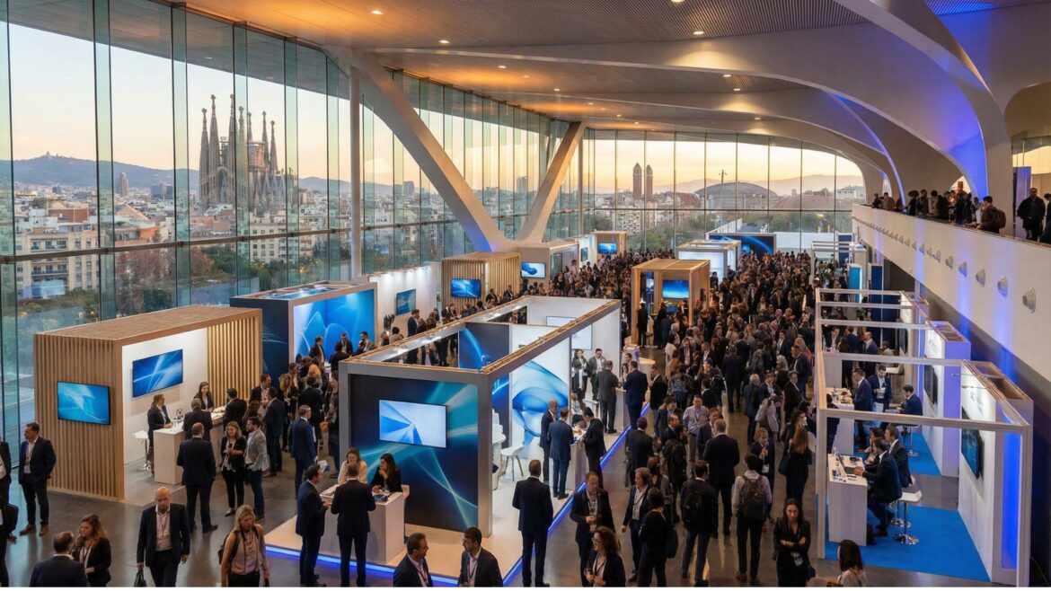 Professional gaming industry conference exhibition hall with business networking at ICE Barcelona