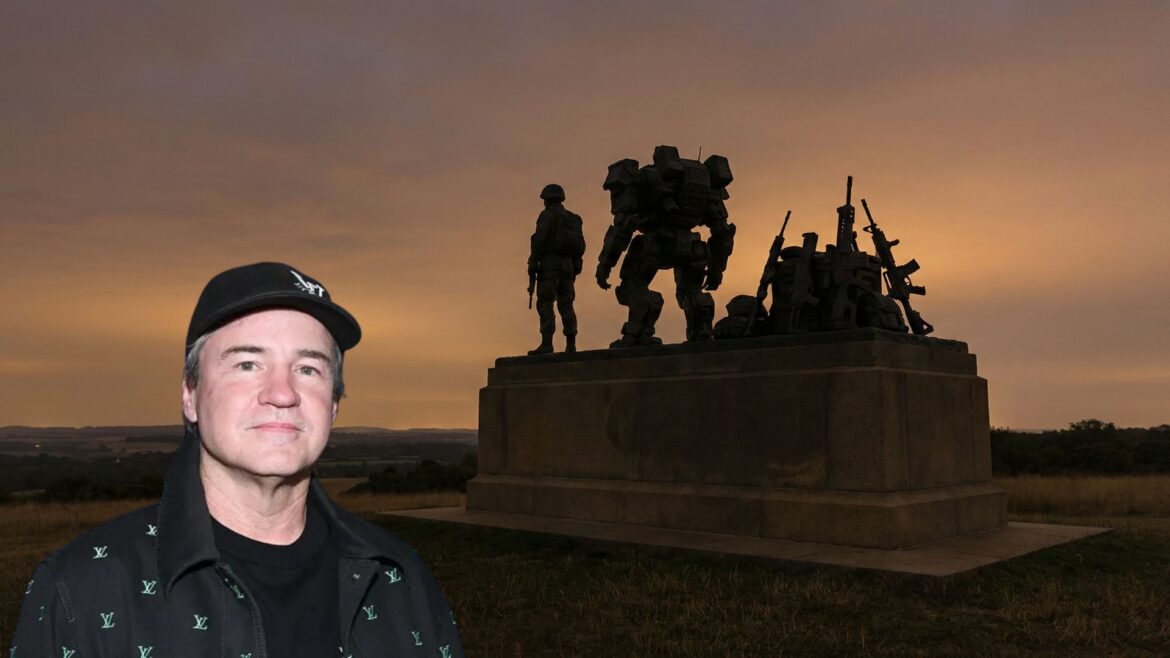 Memorial tribute to gaming legend showing silhouettes of iconic video game characters against sunset sky