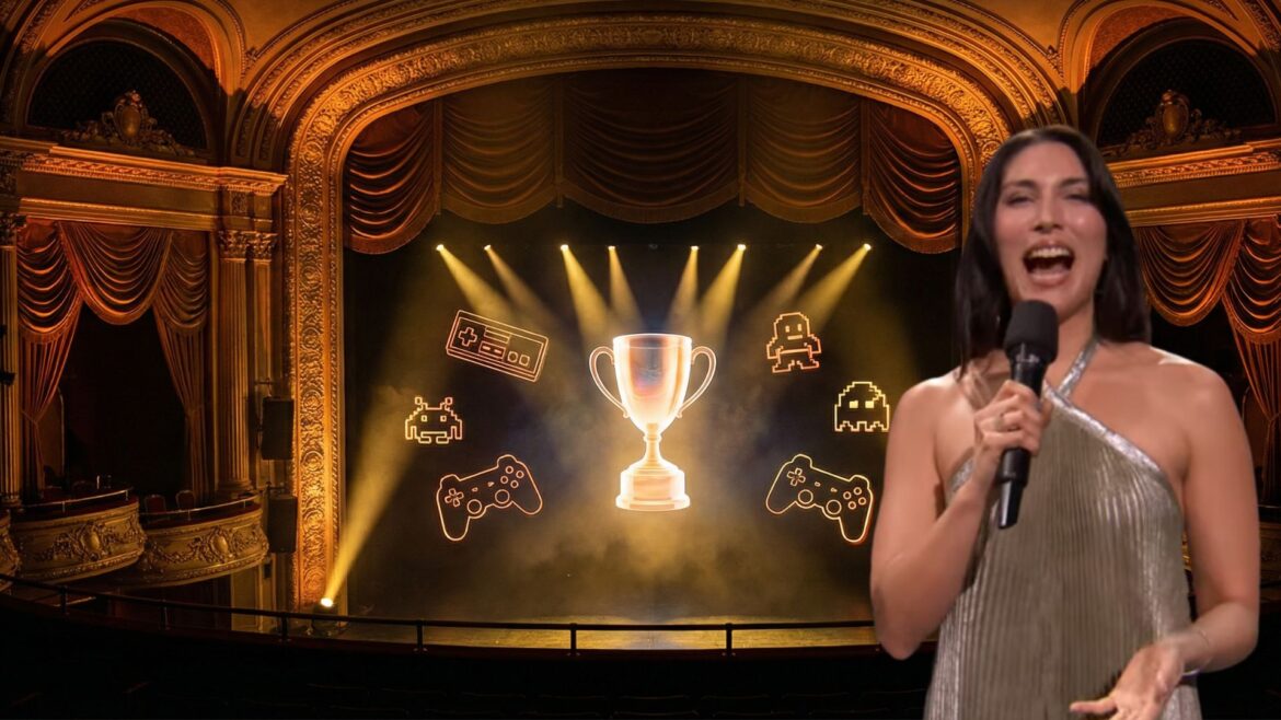 The Game Awards 2025 ceremony stage with dramatic lighting and trophy presentation