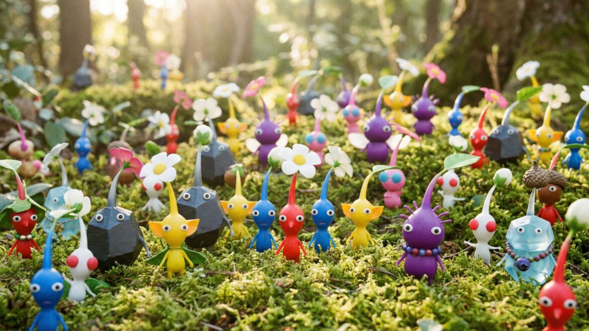 Colorful Pikmin characters gathered in garden setting representing recent game updates