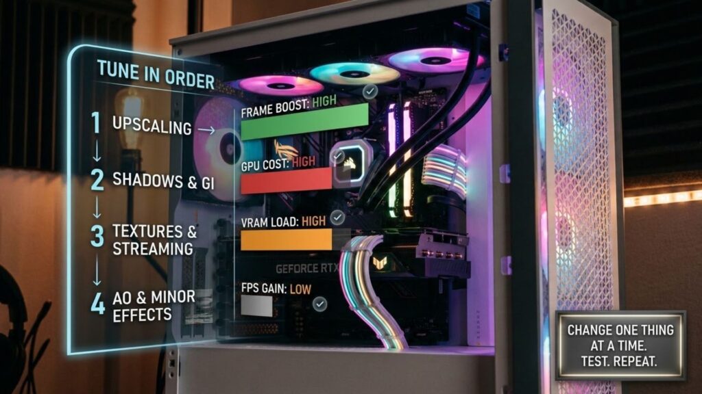 Retuning PC game graphics settings one option at a time after a patch