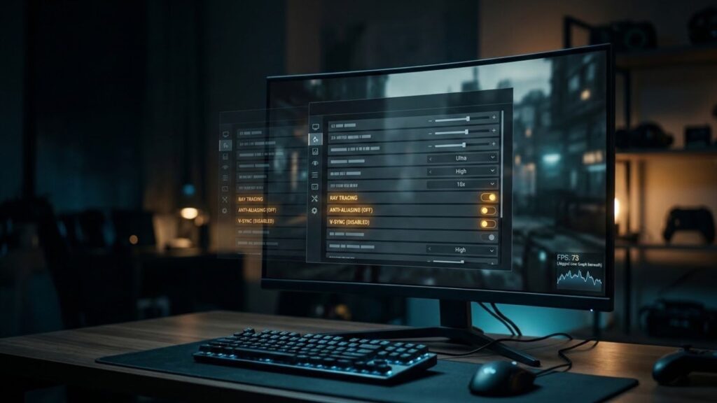 Game graphics settings menu with several options silently reset after a PC update