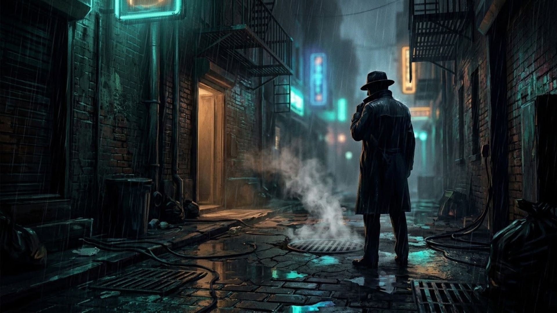 Noir-style rain-soaked alley scene at night representing top indie and AA RPGs on PC in 2026